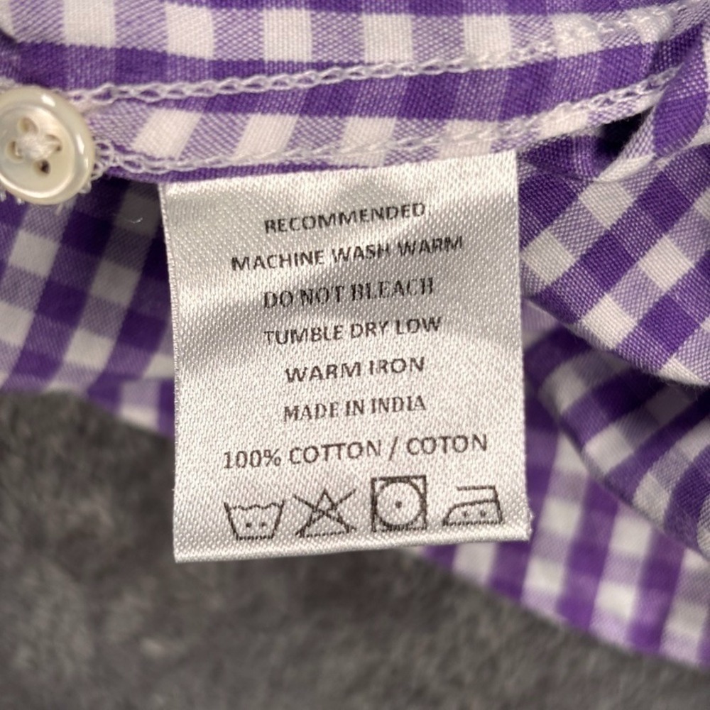 J Press Button Down Shirt Mens Medium Purple Gingham Check Cotton Long Sleeve - Picture 4 of 16